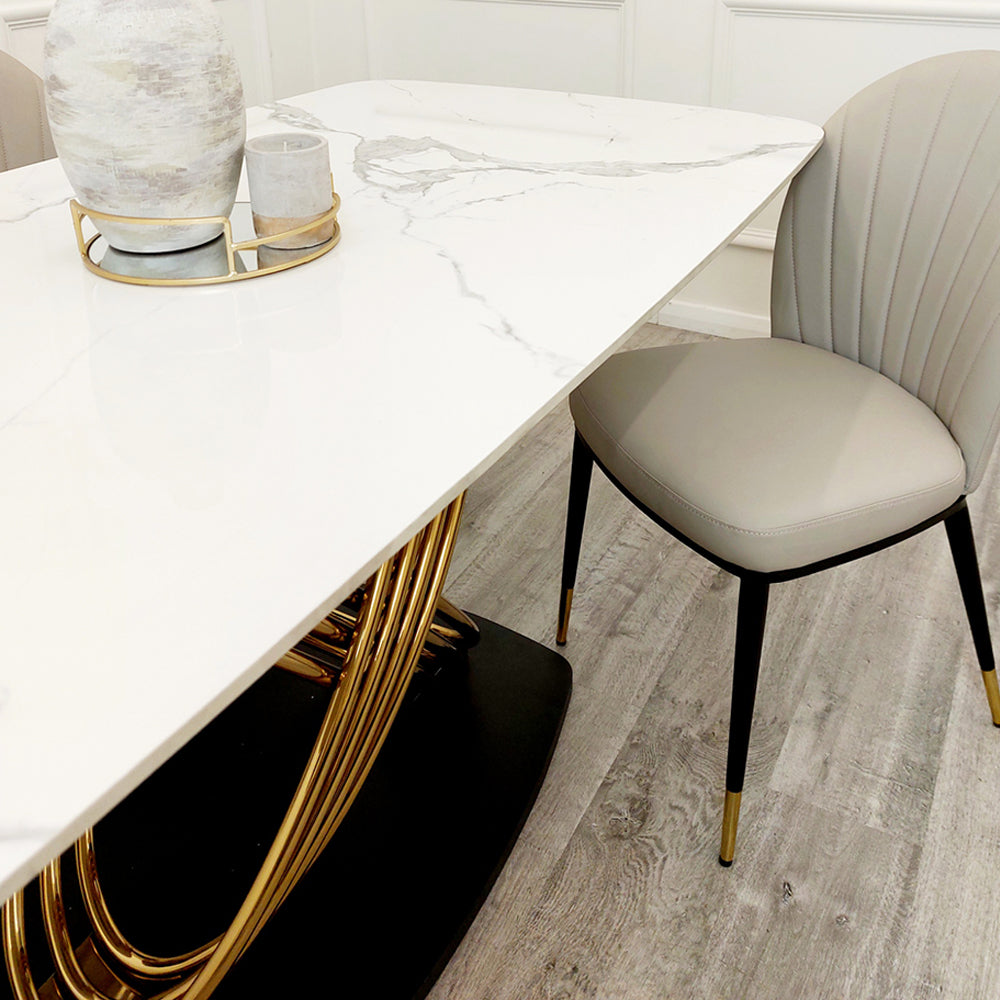 Orion Gold 1.8 Dining Table with Polar White Sintered Stone Top + Astra/Luna Chairs