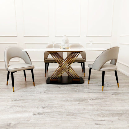 Orion Gold 1.8 Dining Table with Polar White Sintered Stone Top + Astra/Luna Chairs