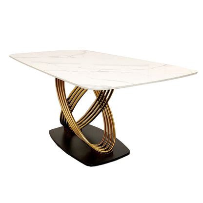 Orion Gold 1.8 Dining Table with Polar White Sintered Stone Top + Astra/Luna Chairs