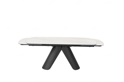 Opulento Matt White & Cosmic Grey Vein Ceramic Extending Dining Table