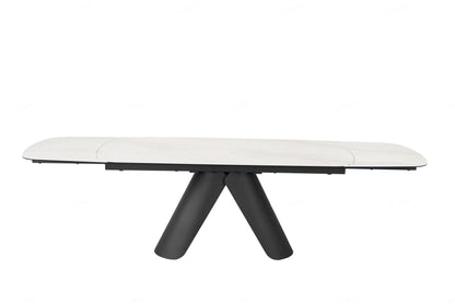 Opulento Matt White & Cosmic Grey Vein Ceramic Extending Dining Table