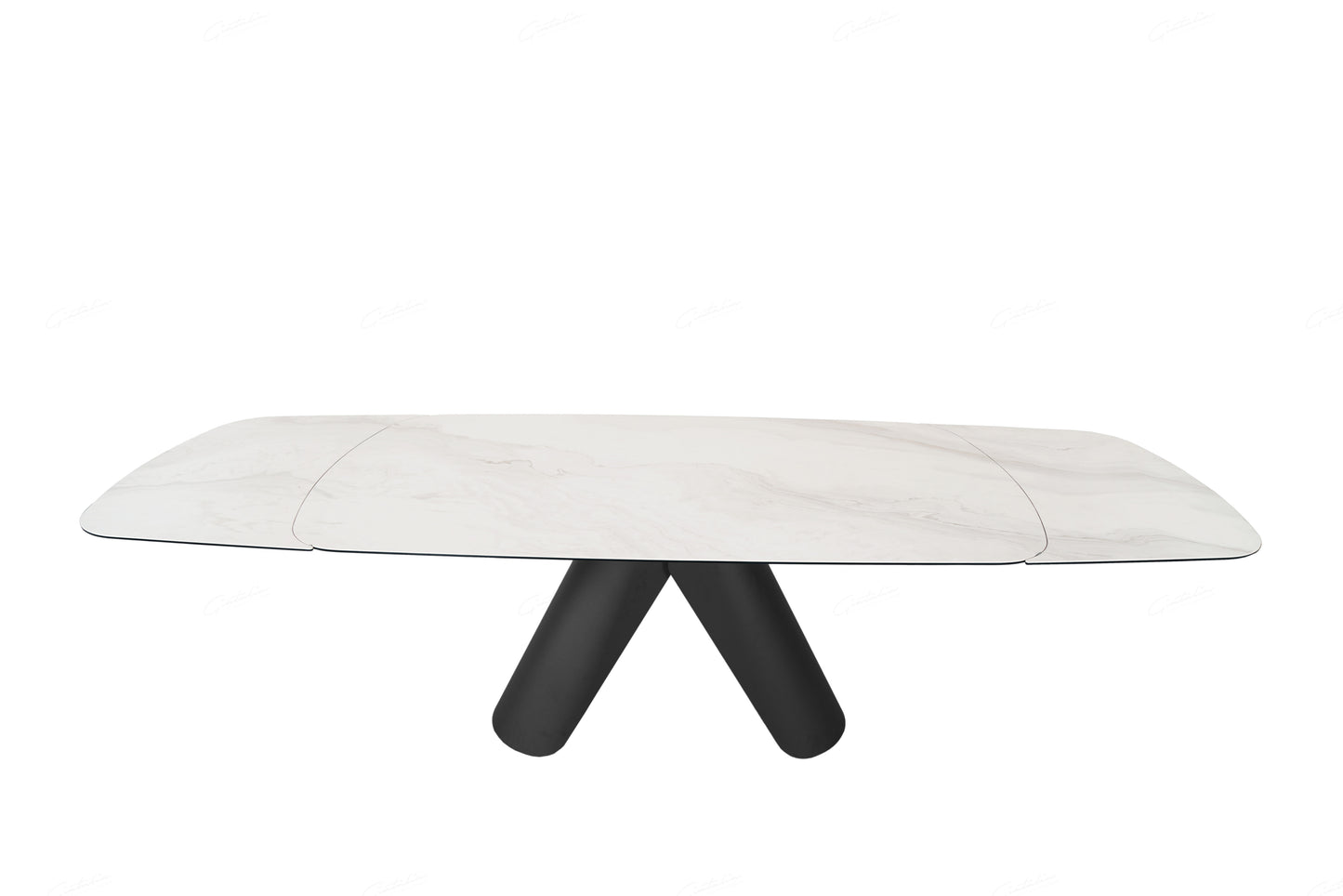 Opulento Matt White & Cosmic Grey Vein Ceramic Extending Dining Table