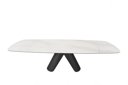 Opulento Matt White & Cosmic Grey Vein Ceramic Extending Dining Table