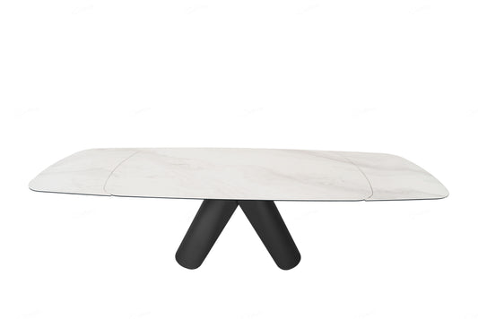 Opulento Matt White & Cosmic Grey Vein Ceramic Extending Dining Table