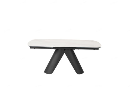 Opulento Matt White & Cosmic Grey Vein Ceramic Extending Dining Table