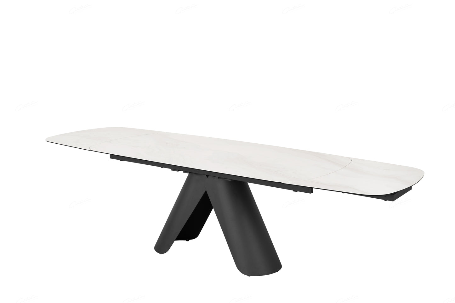 Opulento Matt White & Cosmic Grey Vein Ceramic Extending Dining Table