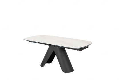 Opulento Matt White & Cosmic Grey Vein Ceramic Extending Dining Table