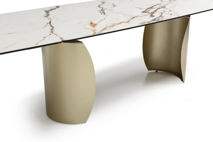 Palazzo Matt White & Earth Vein Italian Ceramic Extending Dining Table