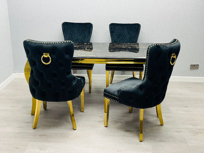 Sofia Black & Gold Dining Table – All Sizes + Black Dining Chairs