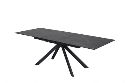 Rossa Matt Black & White Vein Ceramic Extending Dining Table