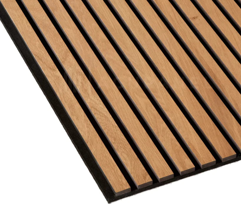 Wood Veneer Acoustic Slatted Wall Panel - Light Oak 2.4m x 0.6m (4 Pieces)