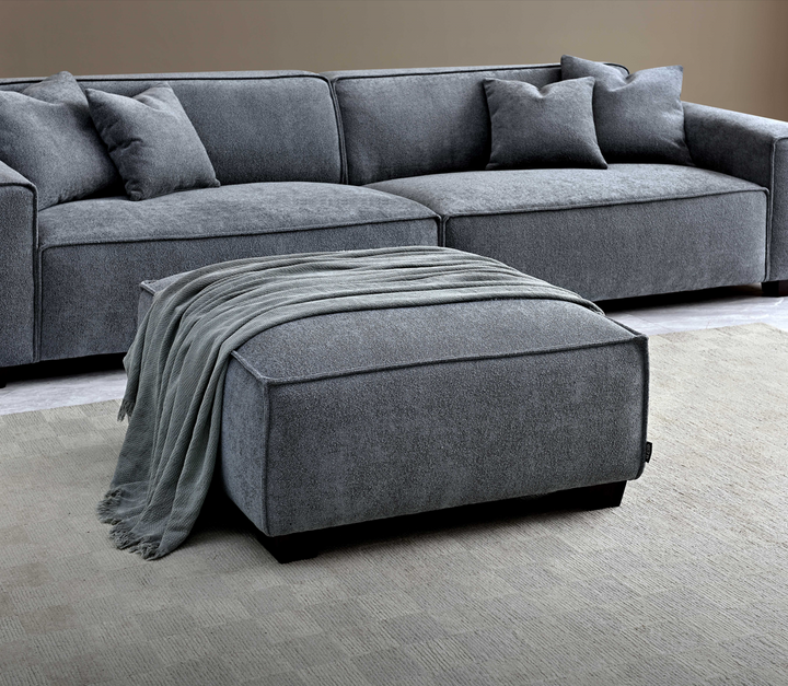 Dakota 4 Seater with Chaise in Charcoal Boucle With Footstool