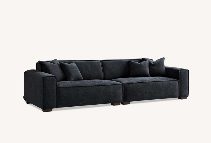 Dakota 4 Seater with Chaise in Midnight Boucle With Footstool