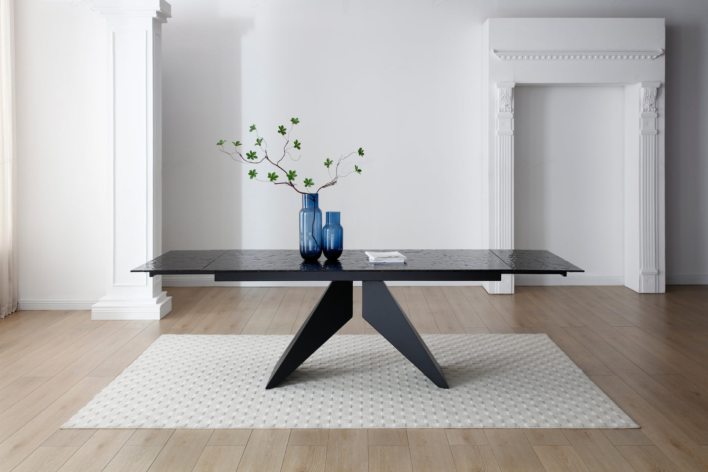 Silux Carbon Black Reinforced Glass Extending Dining Table