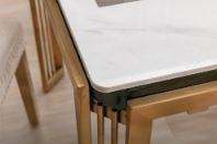 Sorrento Rectangle 150cm Ceramic Gold & Cream Table + Cream/Gold Ring Knocker Velvet Chairs