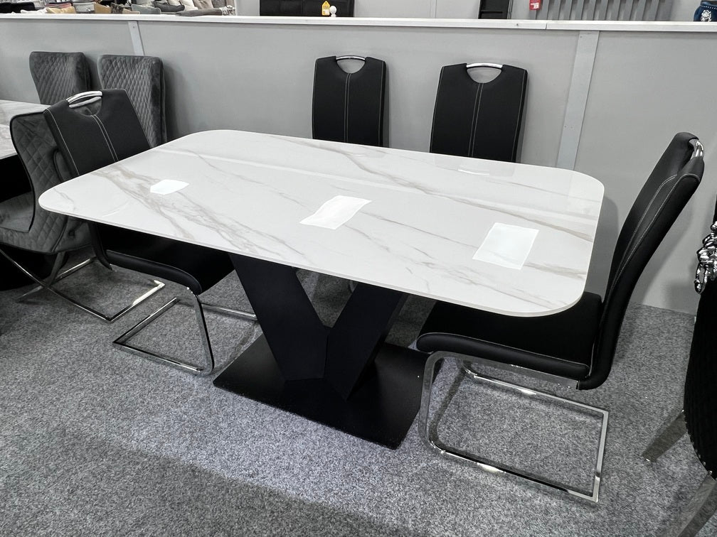 V Shape White Ceramic Dining Table 160cm