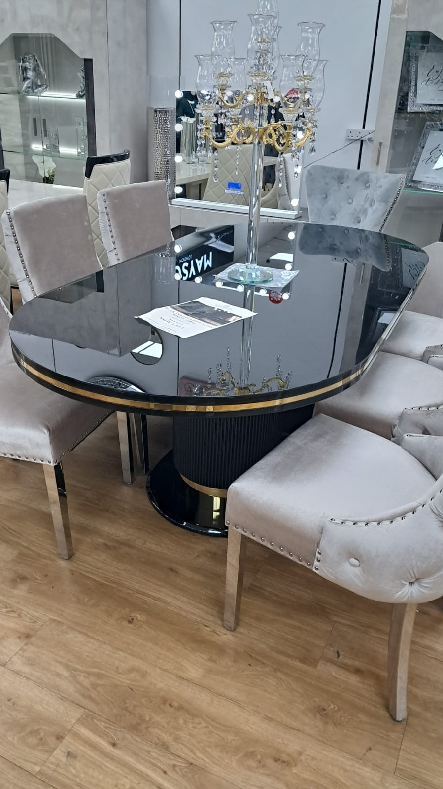 Octavia Black & Gold High Gloss Dining Table 2M