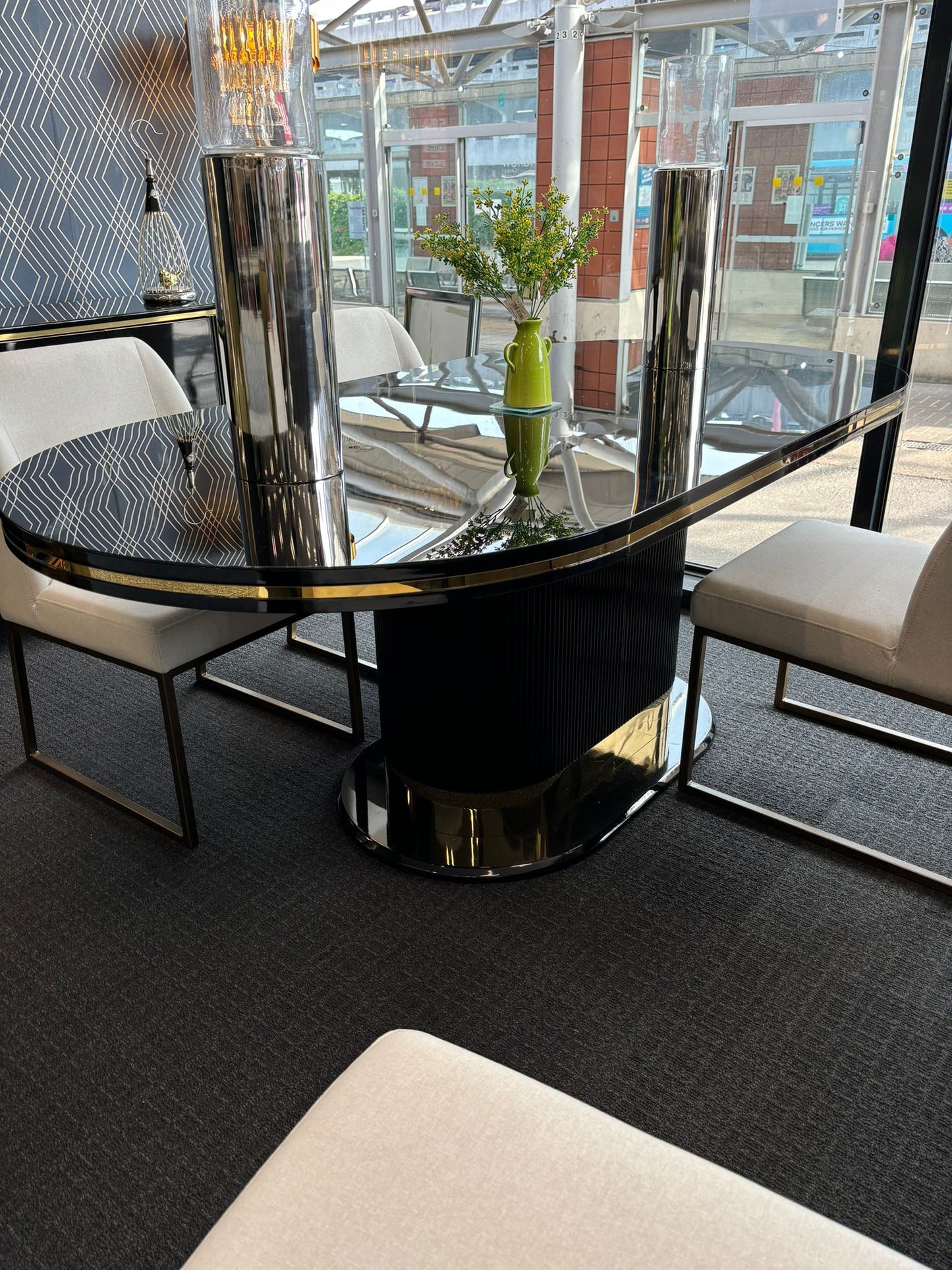 Octavia Black & Gold High Gloss Dining Table 2M