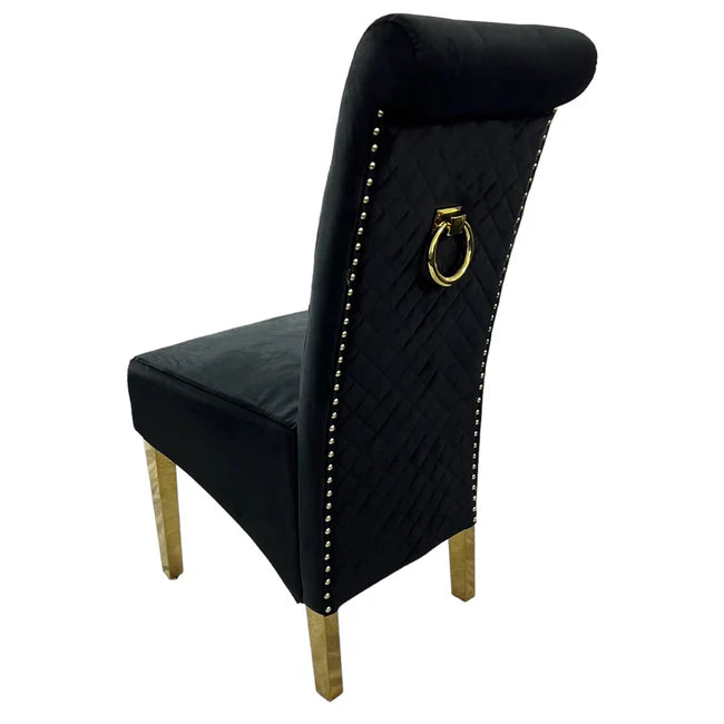 Lucy Black Dining Chair with Ring Knocker/Gold Legs