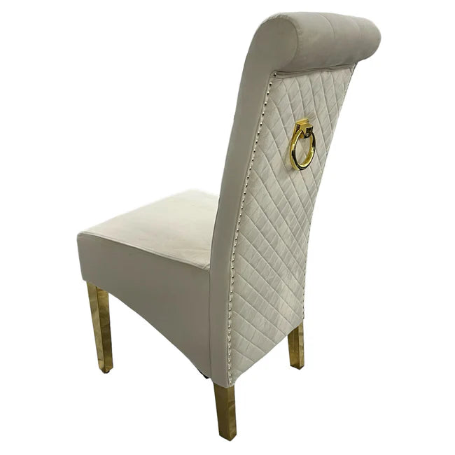 Lucy Cream Dining Chair with Ring Knocker/Gold Legs