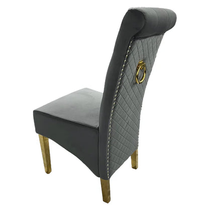 Lucy Grey Dining Chair with Ring Knocker/Gold Legs