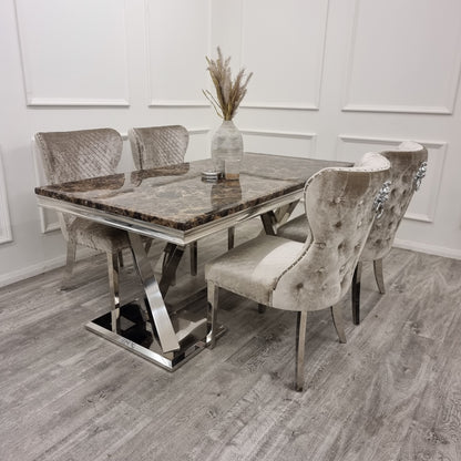 Xavia 1.8M Dining Table in Brown Marble & Chelsea Beige Chairs