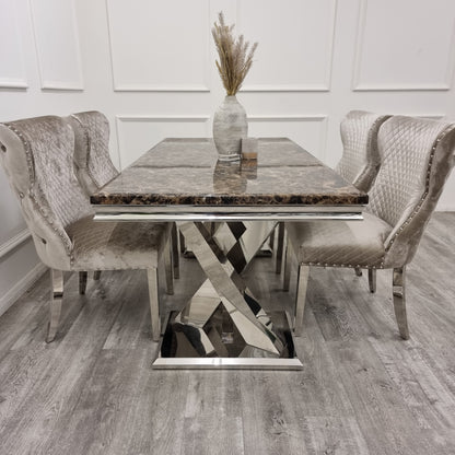 Xavia 1.8M Dining Table in Brown Marble & Chelsea Beige Chairs