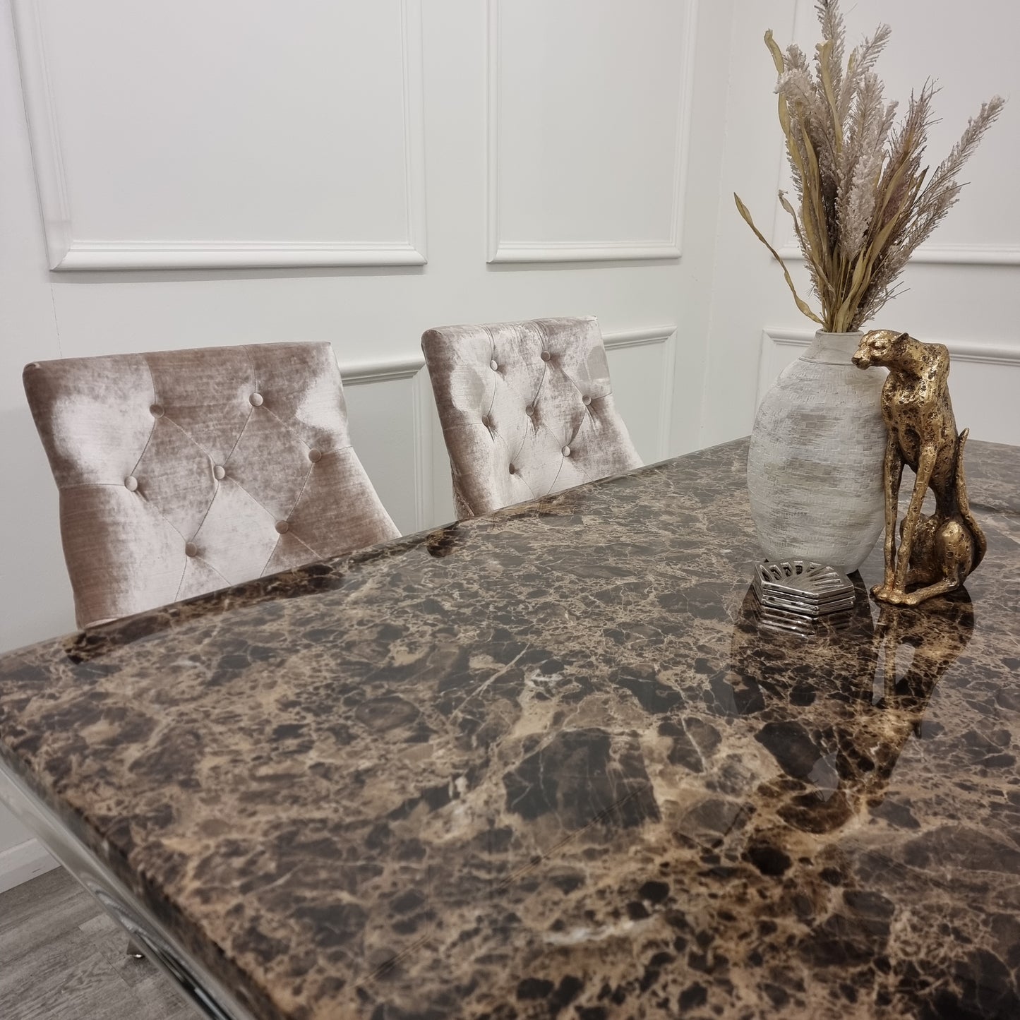 Louis Dining Table Gold with Glass/Sintered Stone Or Marble Top (All Colours) 1.8M