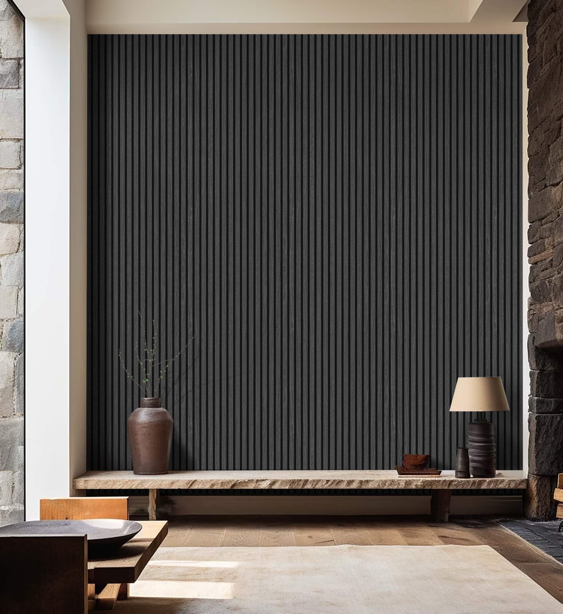 Acoustic Slat Wall Panel 2.4m x 0.6m – Charcoal Black - MyForeverFurnishings