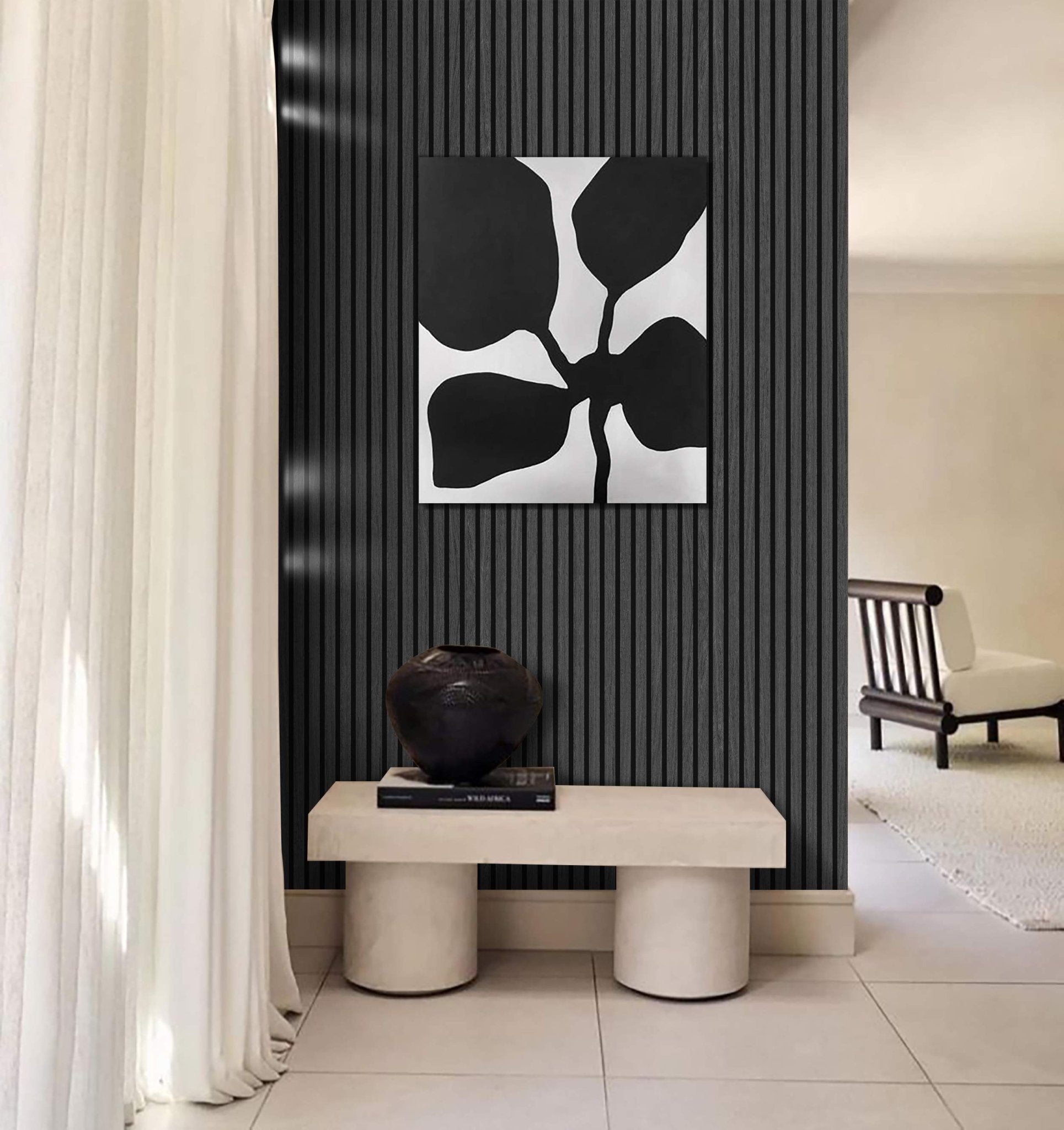 Acoustic Slat Wall Panel 2.4m x 0.6m – Charcoal Black - MyForeverFurnishings