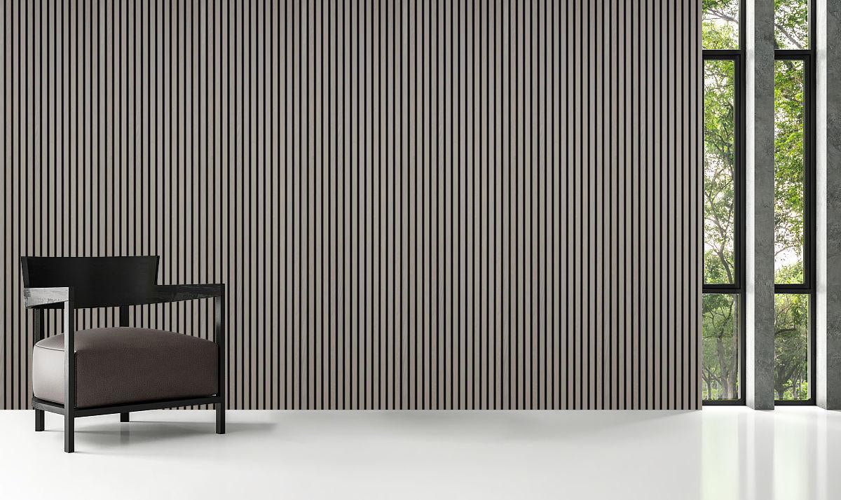 Acoustic Slat Wall Panel 2.4m x 0.6m – Grey - MyForeverFurnishings