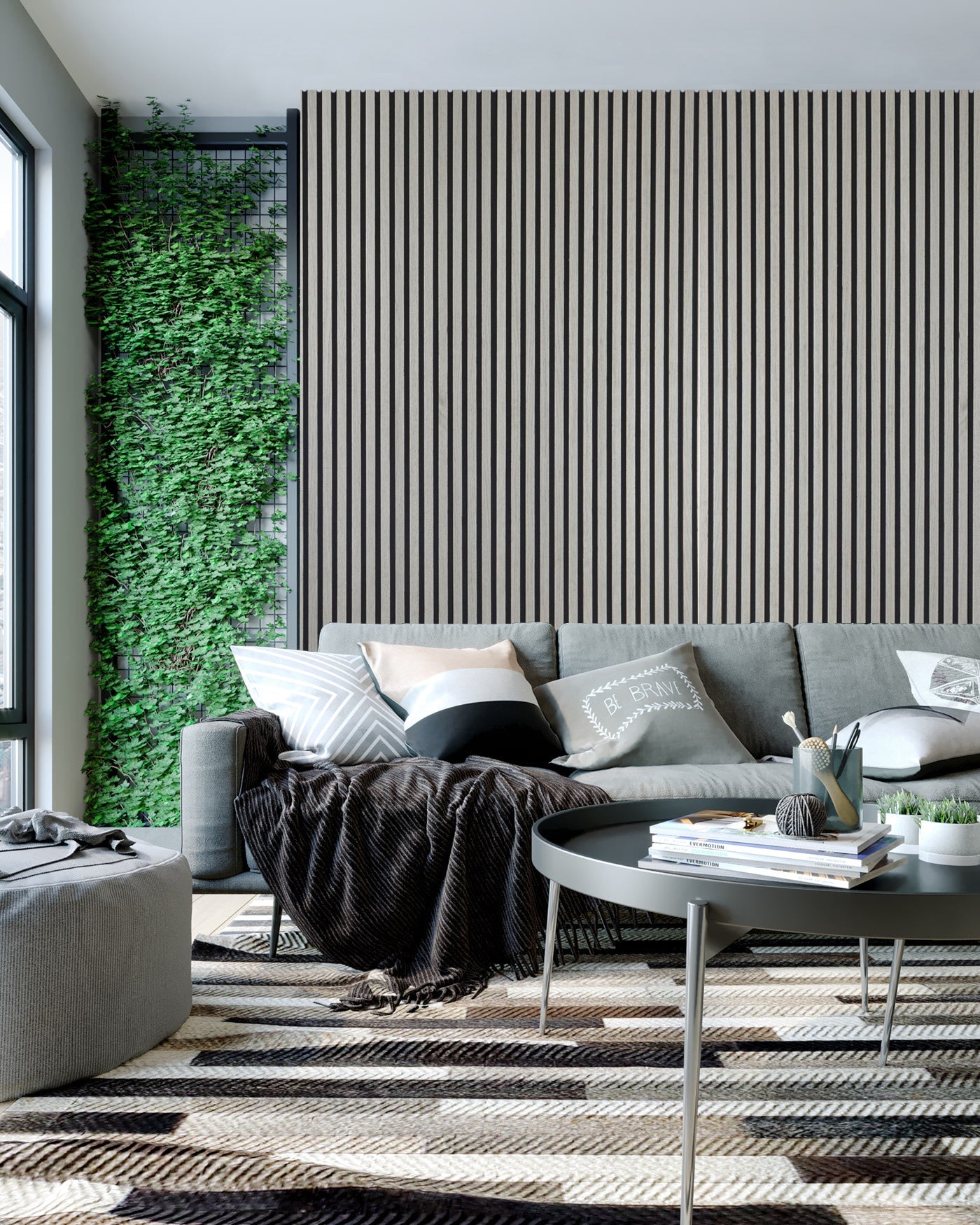 Acoustic Slat Wall Panel 2.4m x 0.6m – Grey - MyForeverFurnishings