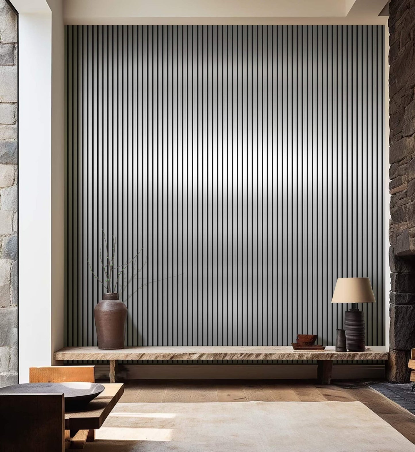 Acoustic Slat Wall Panel 2.4m x 0.6m – Metallic Silver - MyForeverFurnishings