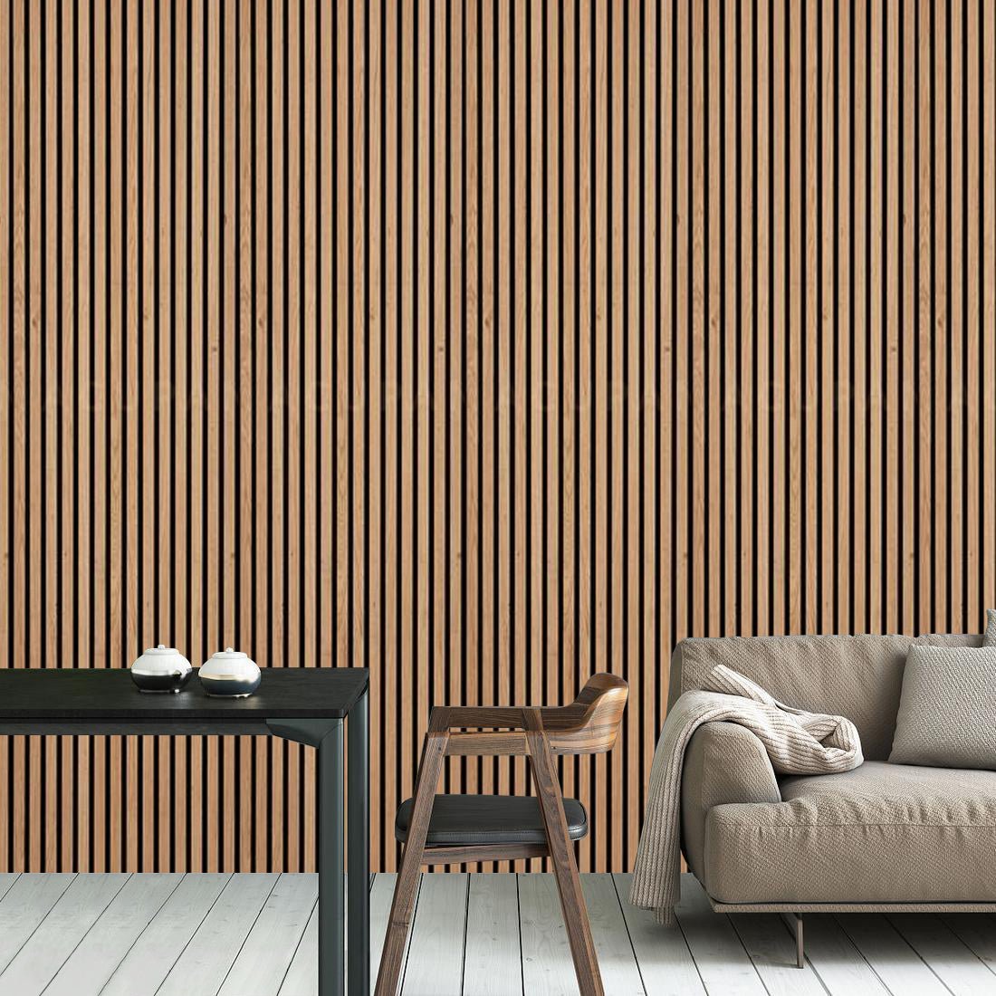 Acoustic Slat Wall Panel 2.4m x 0.6m – Oak - MyForeverFurnishings