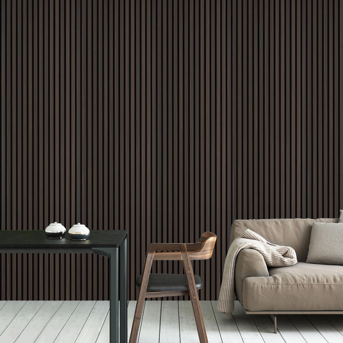 Acoustic Slat Wall Panel 2.4m x 0.6m – Smoked Oak - MyForeverFurnishings