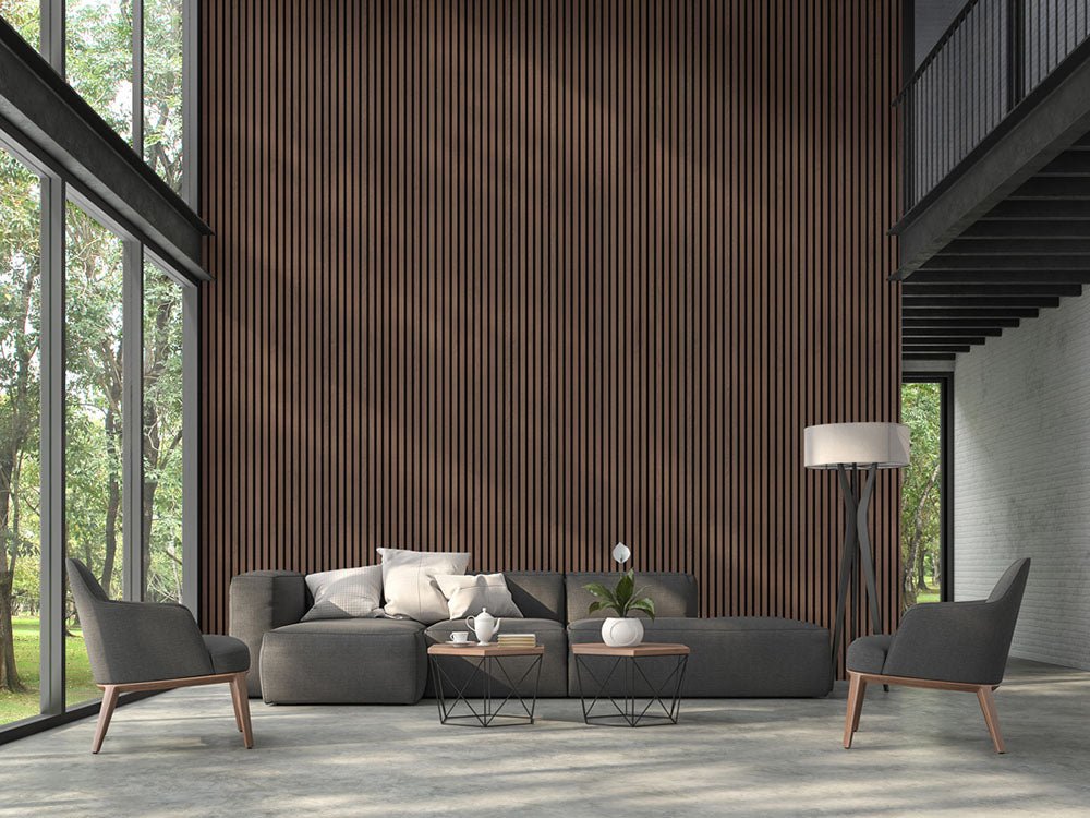 Acoustic Slat Wall Panel 2.4m x 0.6m – Smoked Oak - MyForeverFurnishings