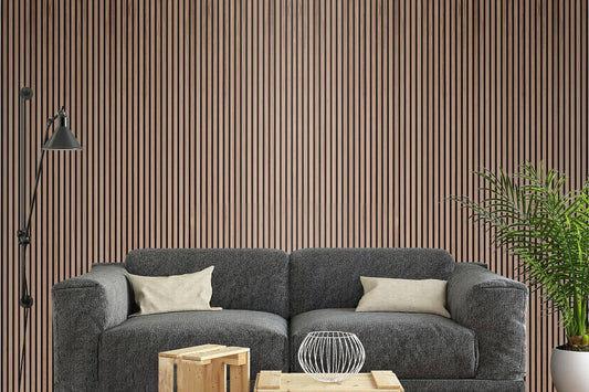 Acoustic Slat Wall Panel 2.4m x 0.6m – Walnut - MyForeverFurnishings