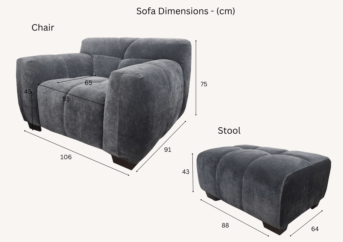 Aluxo Harlem Sofa Range in Steel Velvet - MyForeverFurnishings