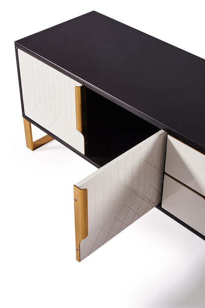 Amal Ribbed Furniture Range - TV Unit - Black, White & Gold - MyForeverFurnishings