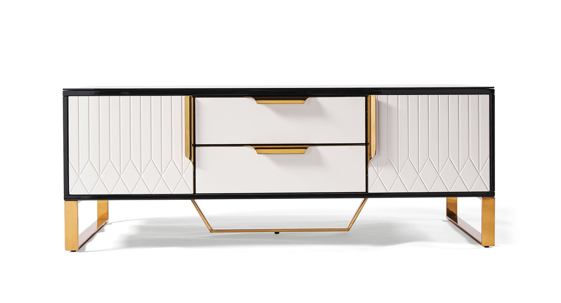 Amal Ribbed Furniture Range - TV Unit - Black, White & Gold - MyForeverFurnishings