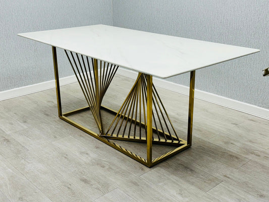 Amelia White Ceramic 180cm Gold Dining Table - MyForeverFurnishings