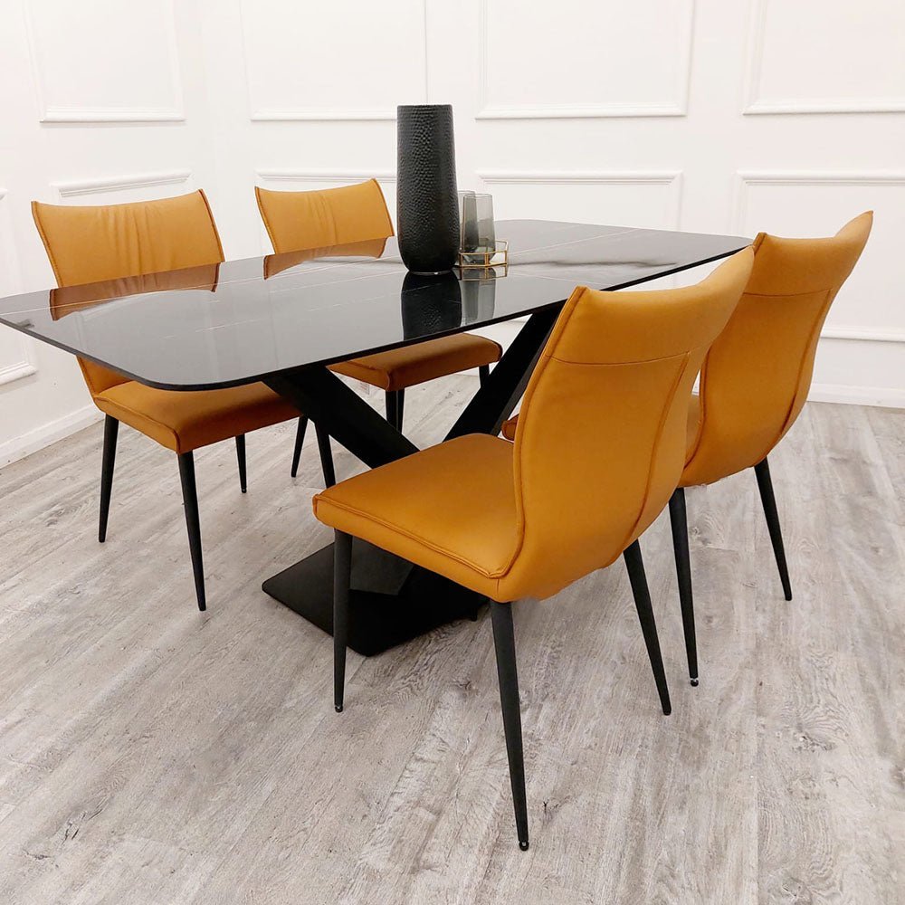 Apollo 1.6M Black Dining Table with Black Sintered Stone - MyForeverFurnishings