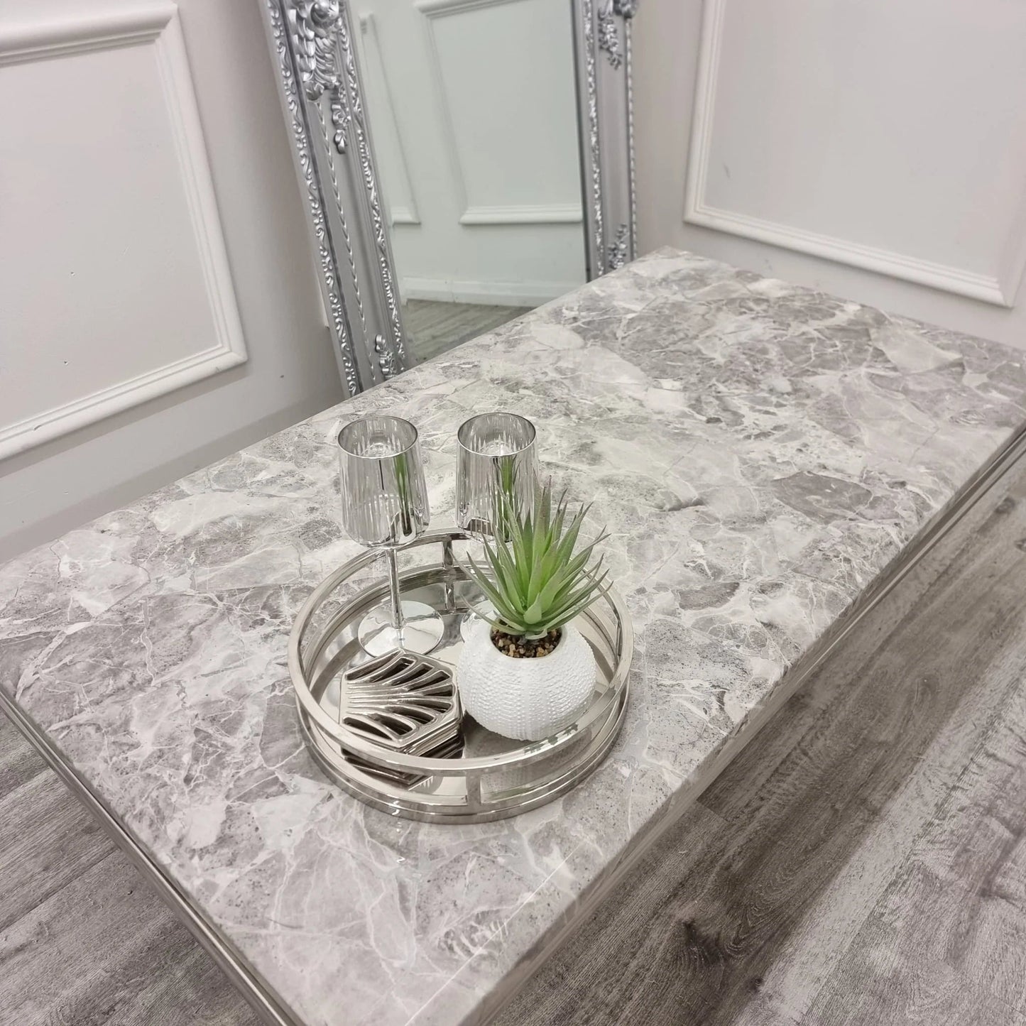 Arial 130CM Marble & Chrome Coffee Table - MyForeverFurnishings