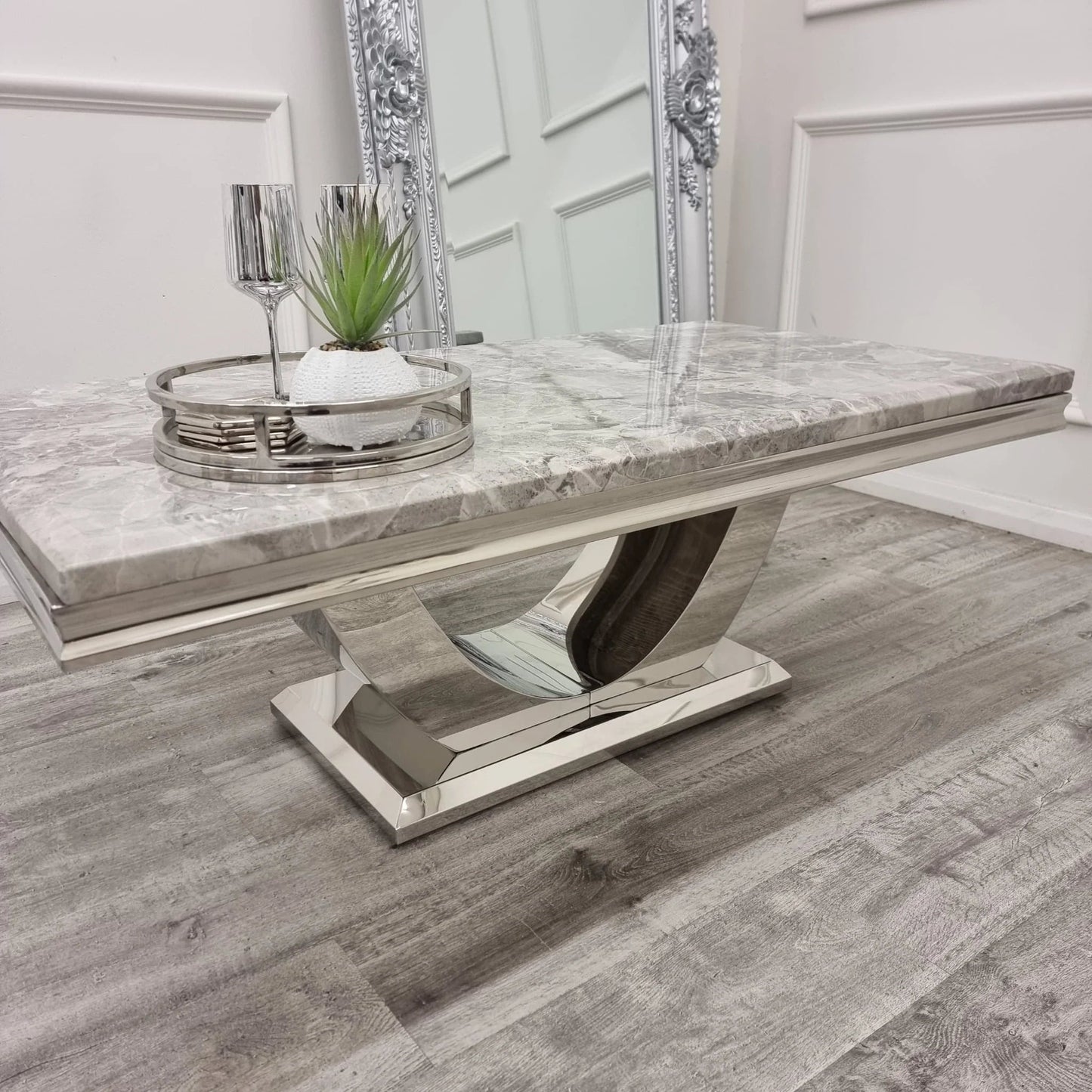 Arial 130CM Marble & Chrome Coffee Table - MyForeverFurnishings