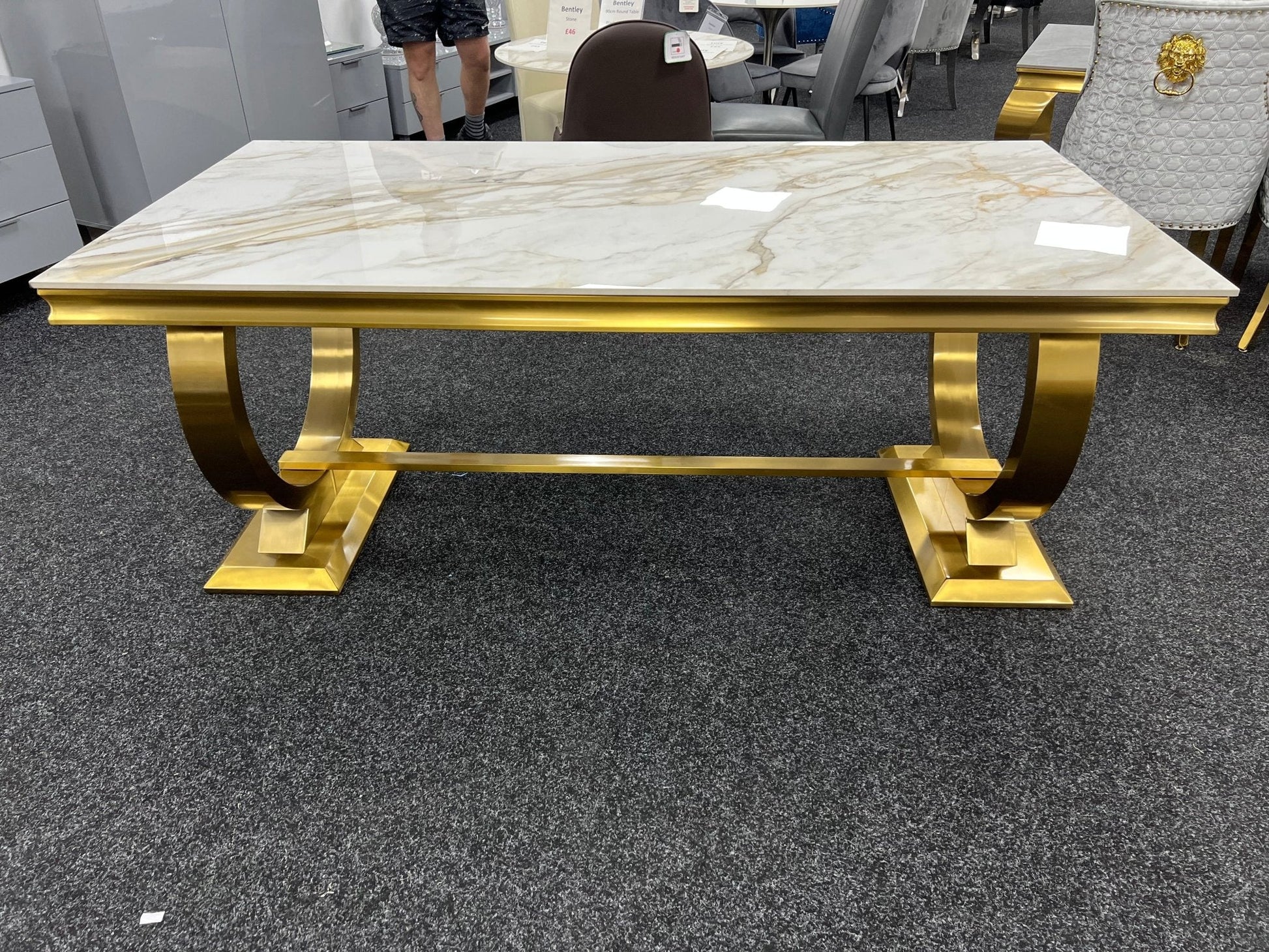 Arianna/Chelsea Gold 180cm Marble/Glass Or Ceramic Dining Table (All Colours) - MyForeverFurnishings