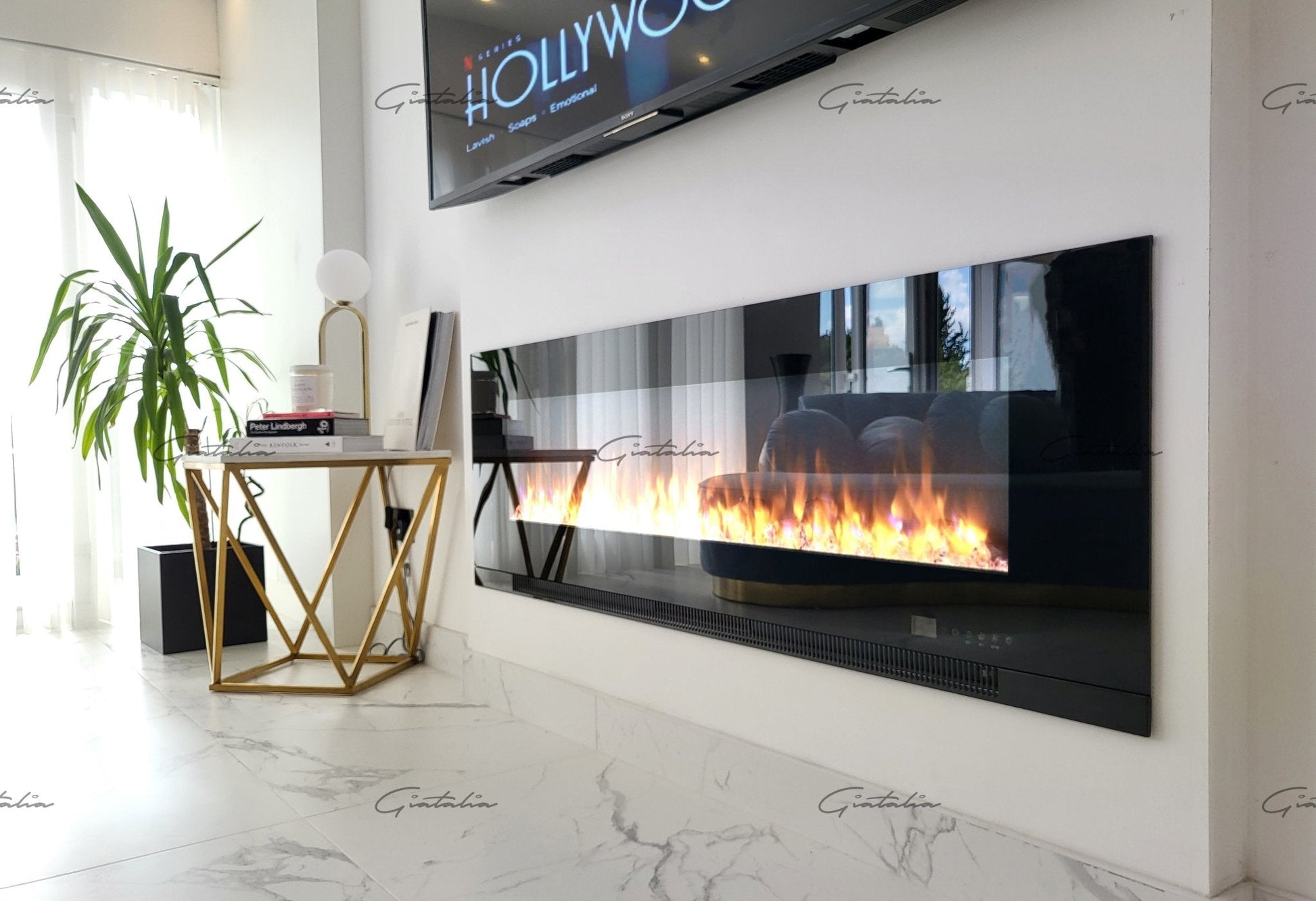 Aurora Black 50 Inch Insert Electric Fire Colour LED Glass Wall Mounted Inset - MyForeverFurnishings