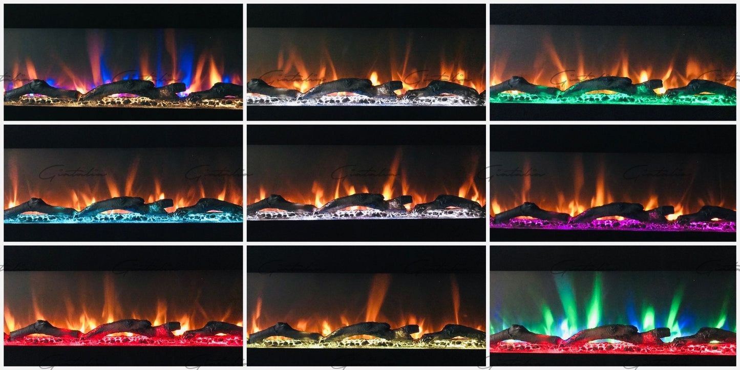 Aurora Black 50 Inch Insert Electric Fire Colour LED Glass Wall Mounted Inset - MyForeverFurnishings