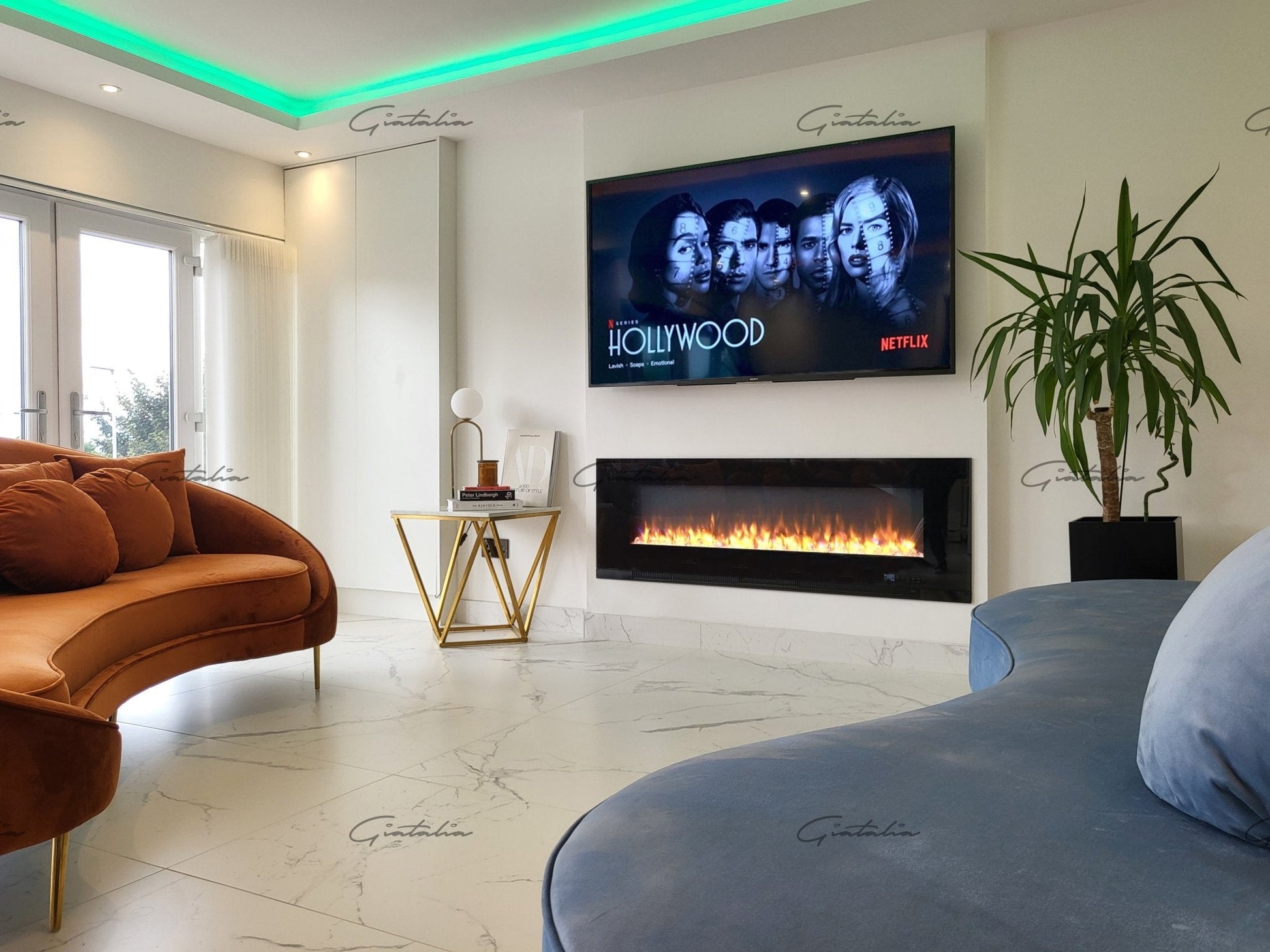 Aurora Black 50 Inch Insert Electric Fire Colour LED Glass Wall Mounted Inset - MyForeverFurnishings