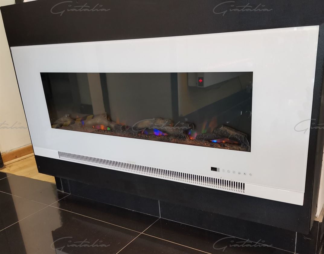 Aurora White 72 Inch Insert Electric Fire Colour LED Glass Wall Mounted Inset