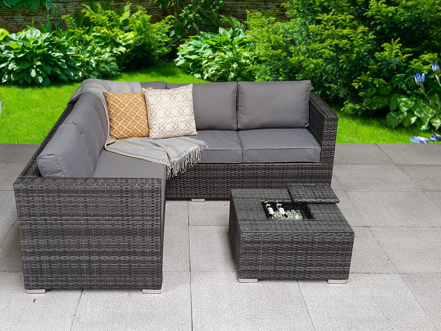 Georgia Corner Rattan Sofa with Ice Bucket Grey